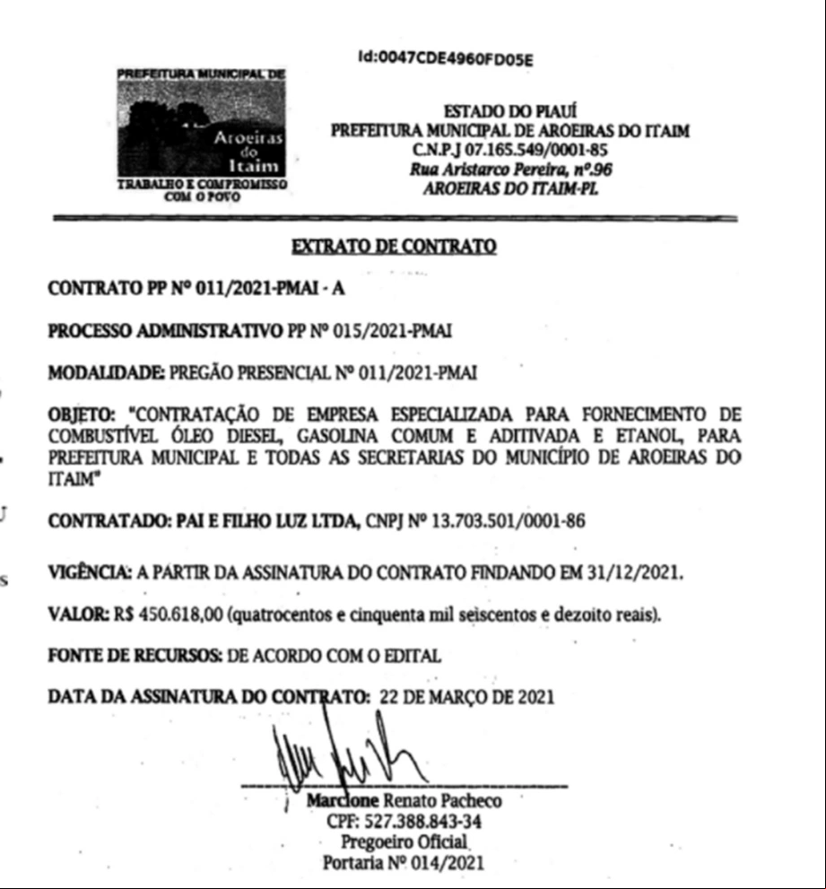 Prefeito de Aroeiras do Itaim vai gastar R$ 450 mil com combustíveis