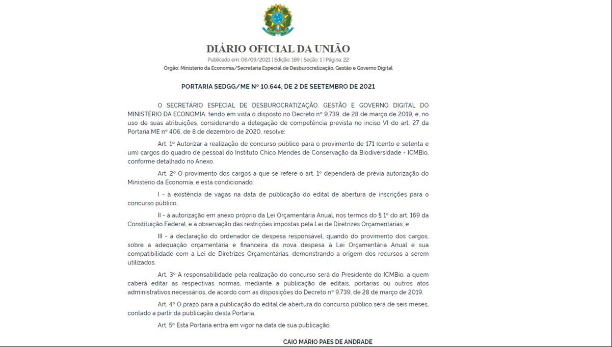 Governo Federal autoriza concurso para o ICMbio