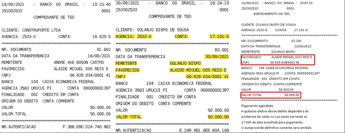 Comprovantes de transferência