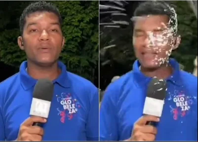 Jornalista Josué Amador sendo atacado por foliões