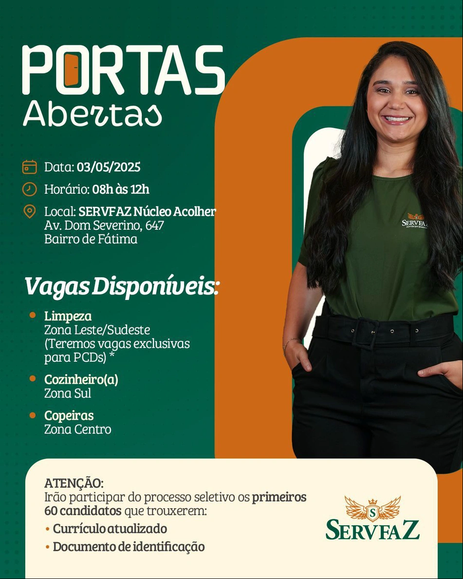 Vagas de emprego disponibilizadas pela Servfaz