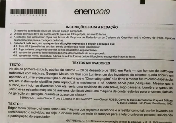 Proposta da redação do Enem 2019