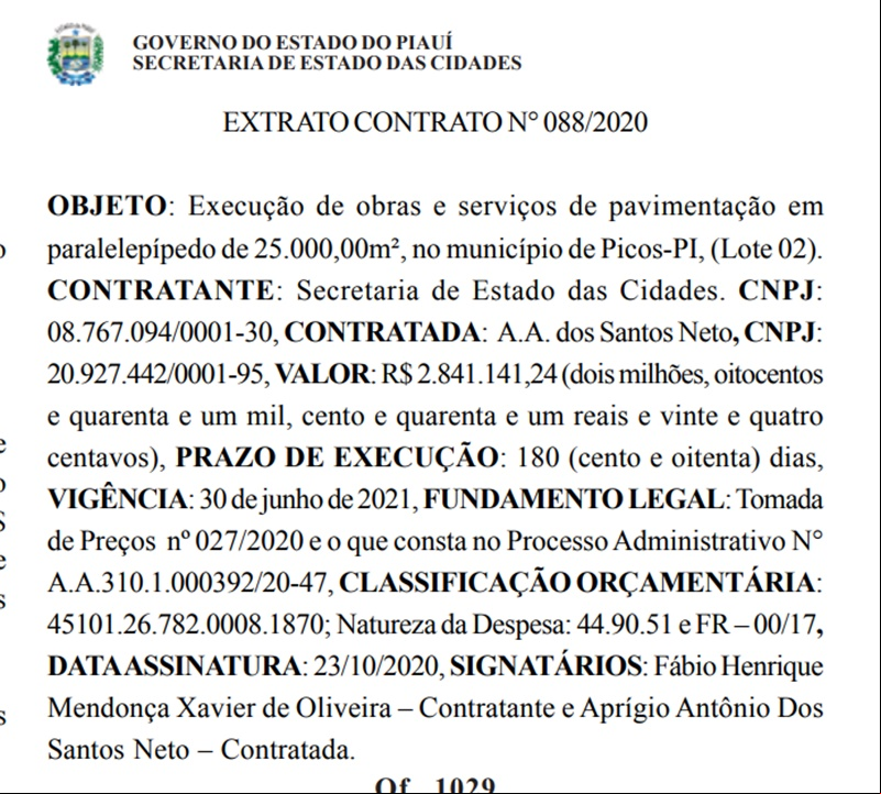 Extrato do contrato